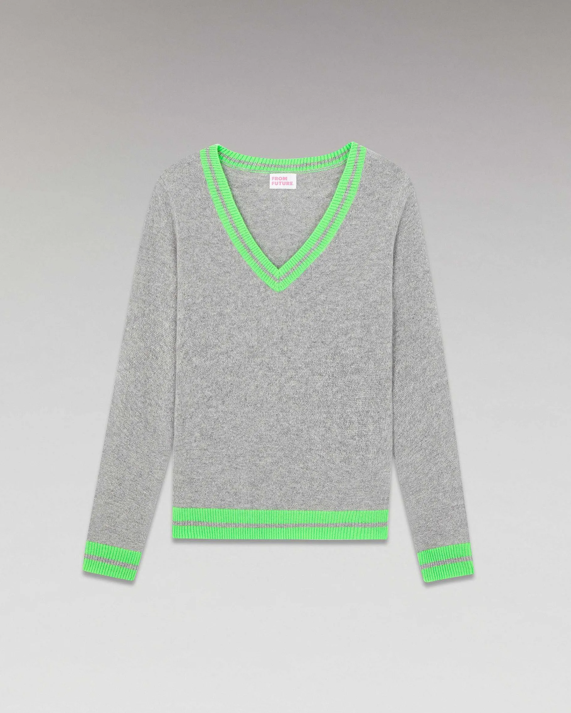 Hot FROM FUTURE Pull Col V Rayures Tennis Leger Gris Chine Fonce