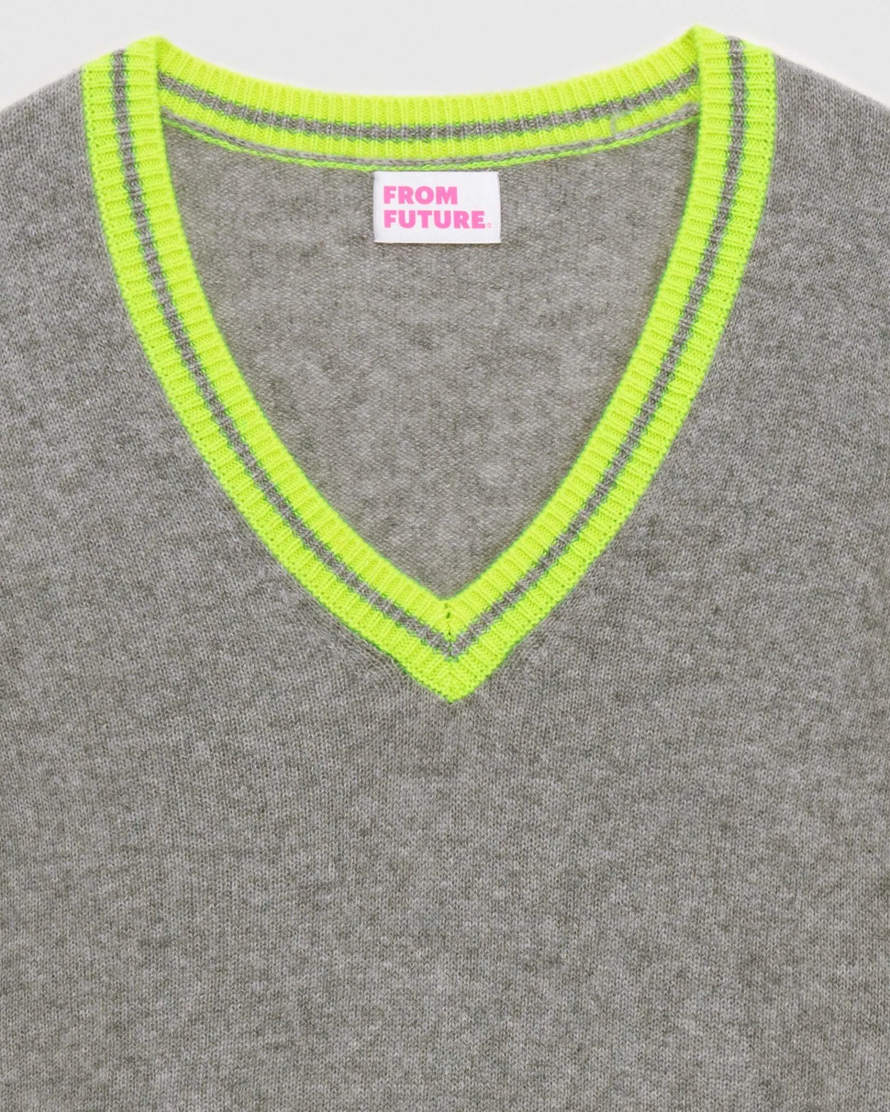 Hot FROM FUTURE Pull Col V Rayures Tennis Leger Gris Chine Fonce