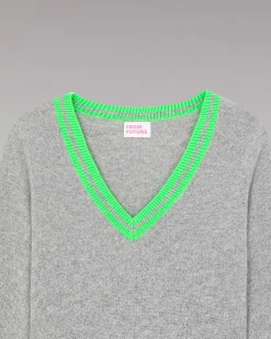 Best FROM FUTURE Pull Col V Rayures Tennis Leger Gris Chine Fonce