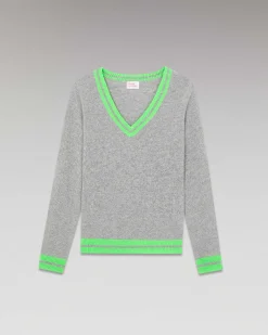 Best FROM FUTURE Pull Col V Rayures Tennis Leger Gris Chine Fonce
