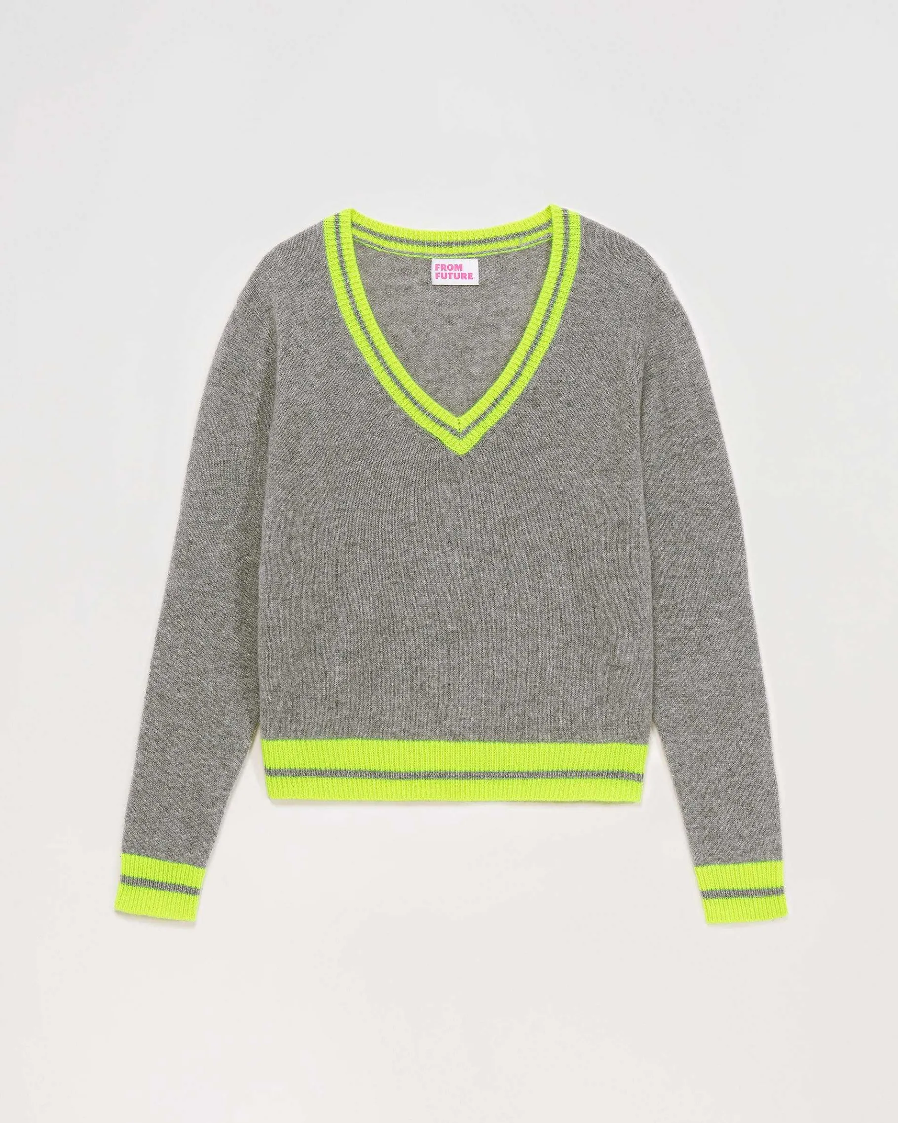 Sale FROM FUTURE Pull Col V Rayures Tennis Leger Gris Chine Fonce