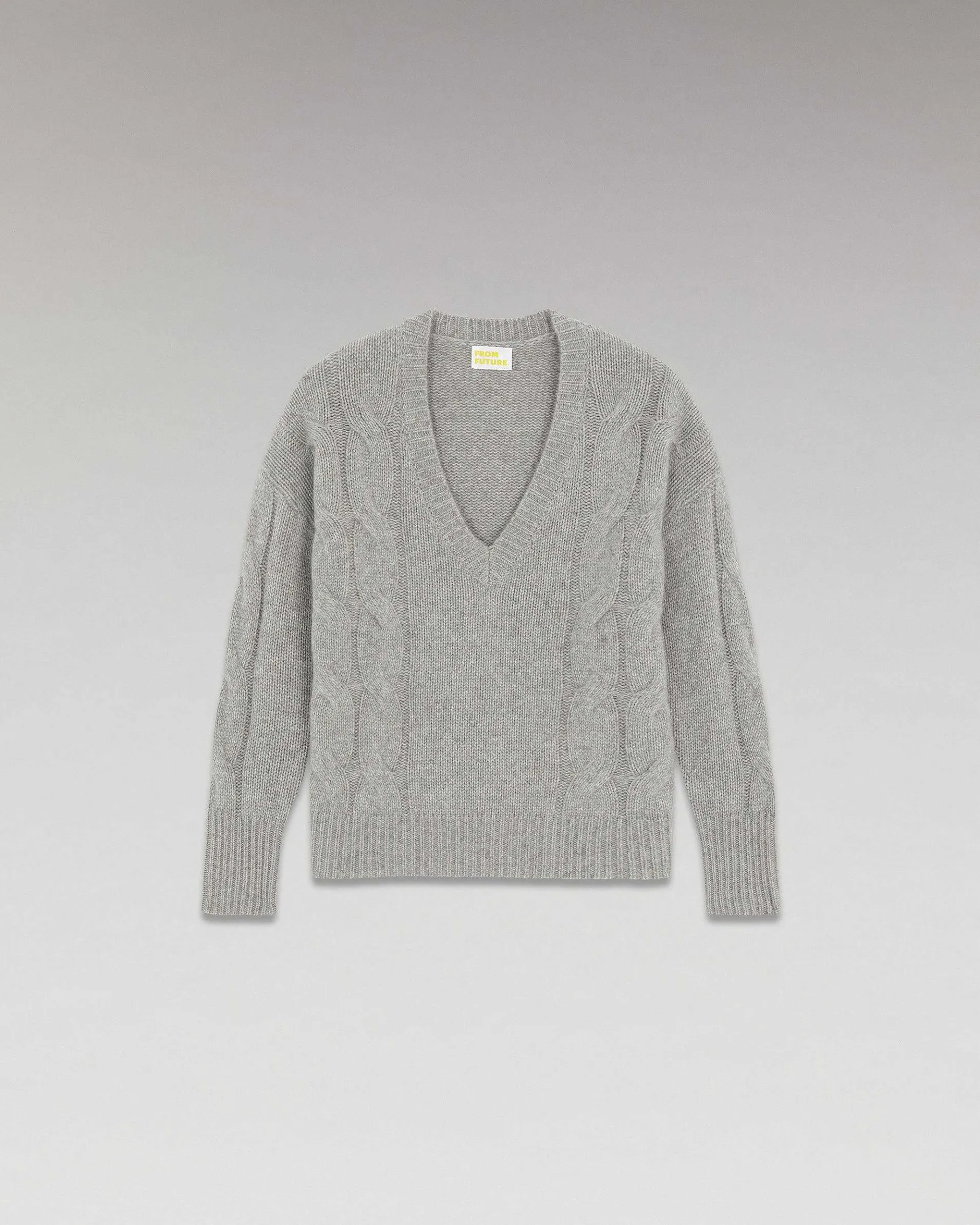 Best FROM FUTURE Pull Col V Torsades Epais Gris Chine Fonce