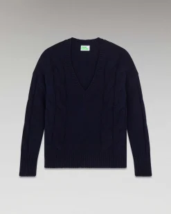 Sale FROM FUTURE Pull Col V Torsades Epais Navy