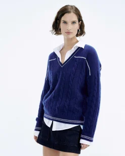 New FROM FUTURE Pull Col V Torsades Future College Blue