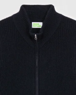 Outlet FROM FUTURE Pull Gilet A Cotes Zippe Navy