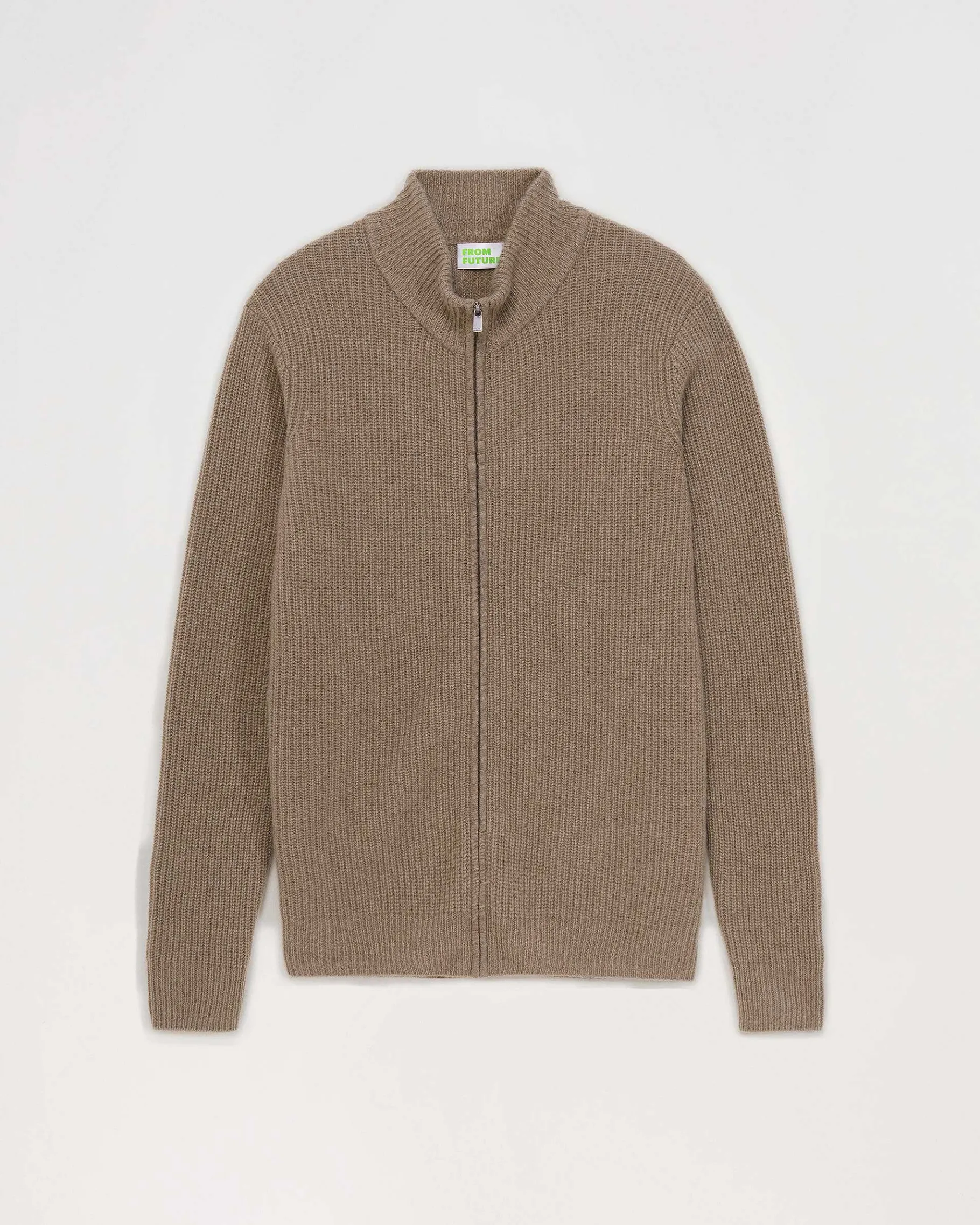 Clearance FROM FUTURE Pull Gilet A Cotes Zippe Taupe