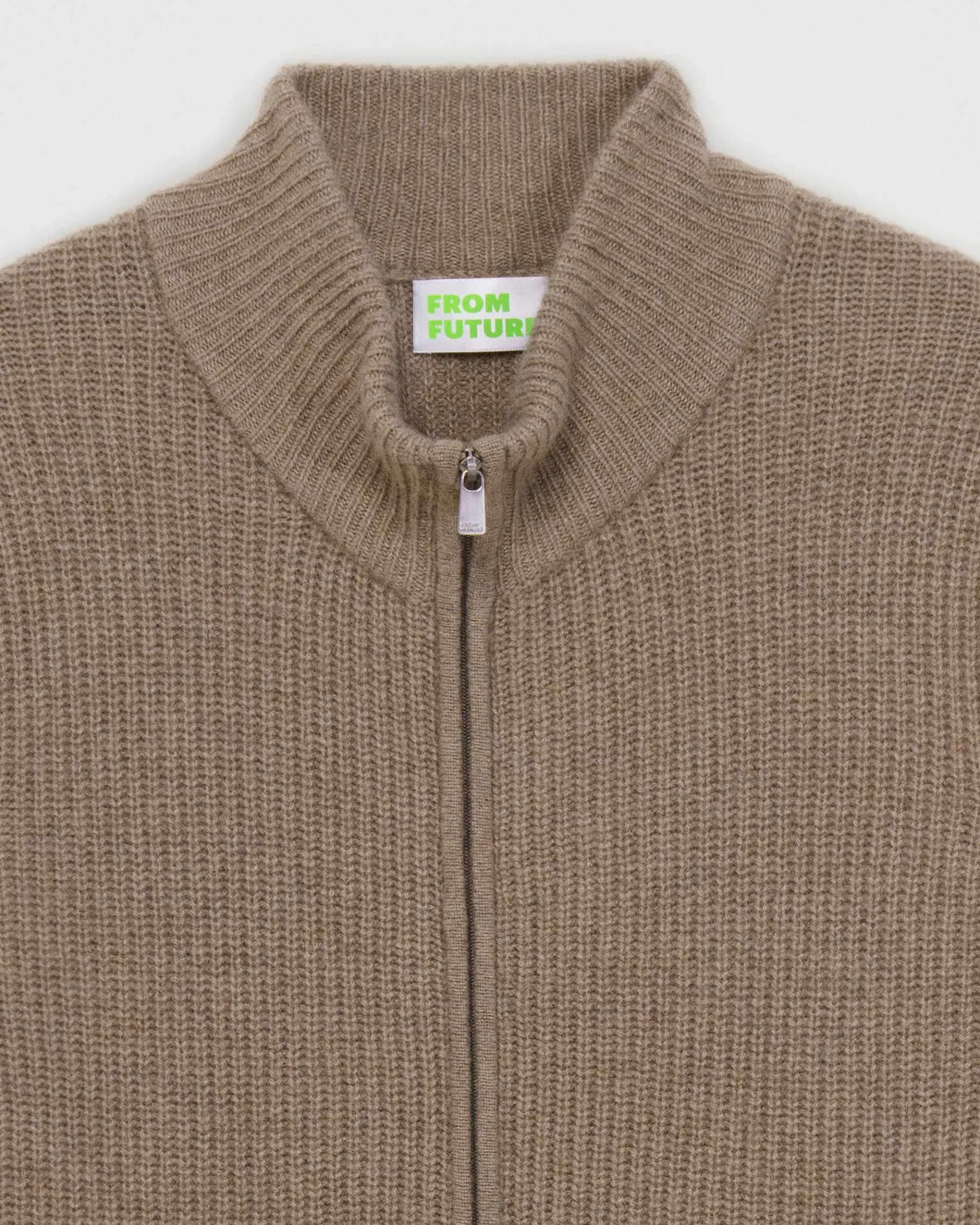 Clearance FROM FUTURE Pull Gilet A Cotes Zippe Taupe