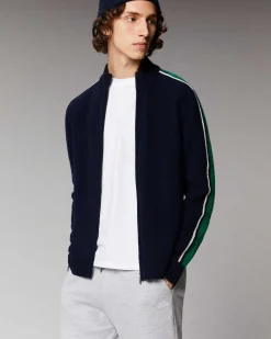 Sale FROM FUTURE Pull Gilet Zippe Bandes Bicolore Navy