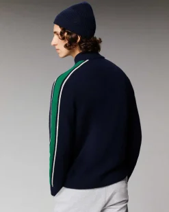 Sale FROM FUTURE Pull Gilet Zippe Bandes Bicolore Navy