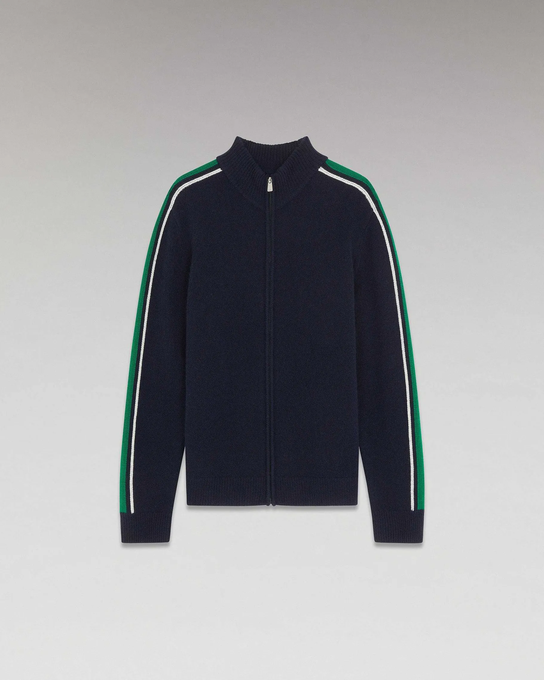 Sale FROM FUTURE Pull Gilet Zippe Bandes Bicolore Navy