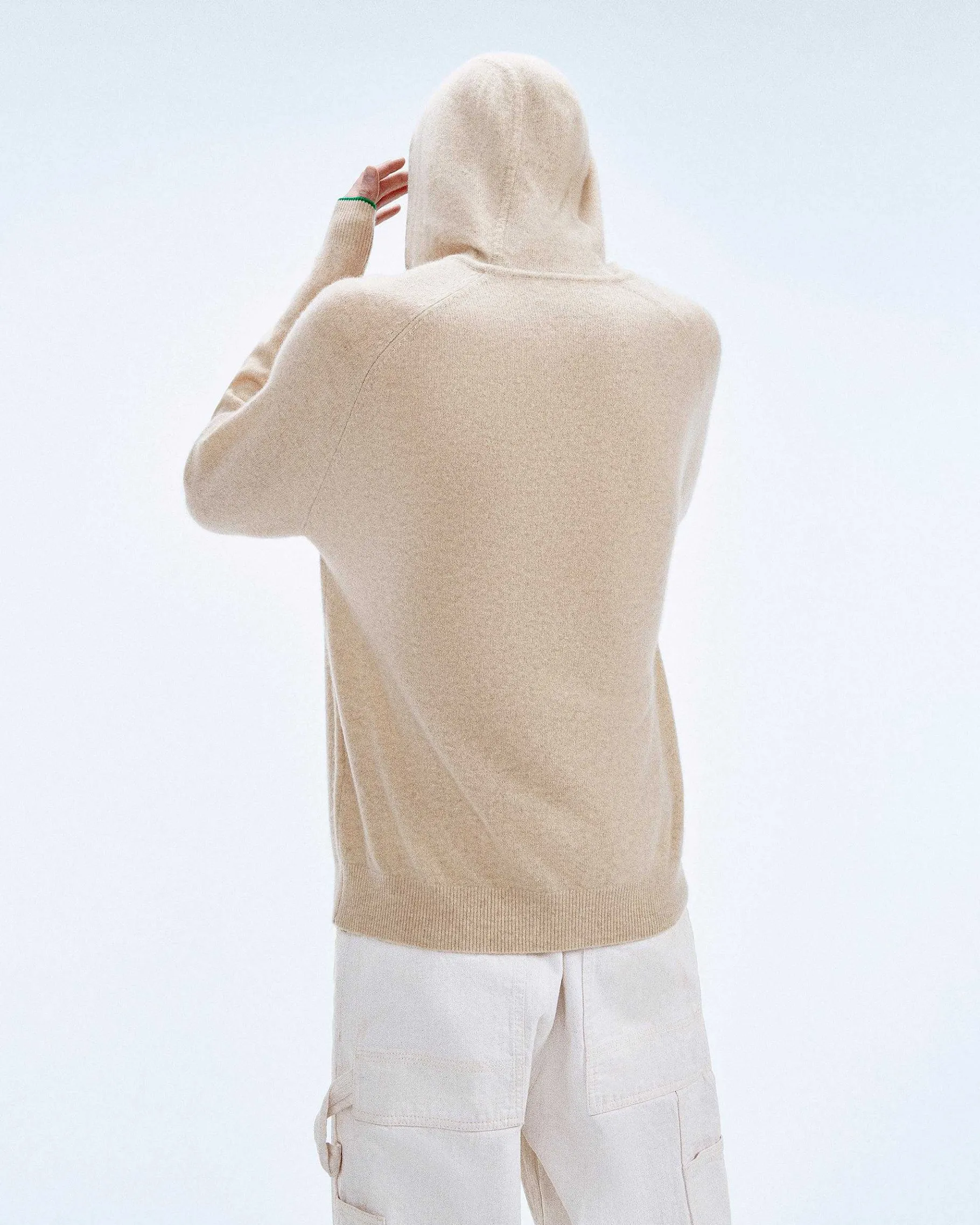 New FROM FUTURE Pull Hoodie A Poche Et Liserets Contrastes Beige Chine