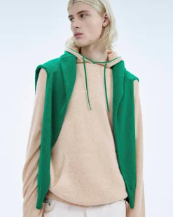 New FROM FUTURE Pull Hoodie A Poche Et Liserets Contrastes Beige Chine