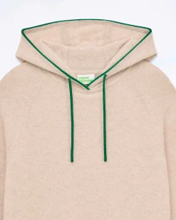 New FROM FUTURE Pull Hoodie A Poche Et Liserets Contrastes Beige Chine