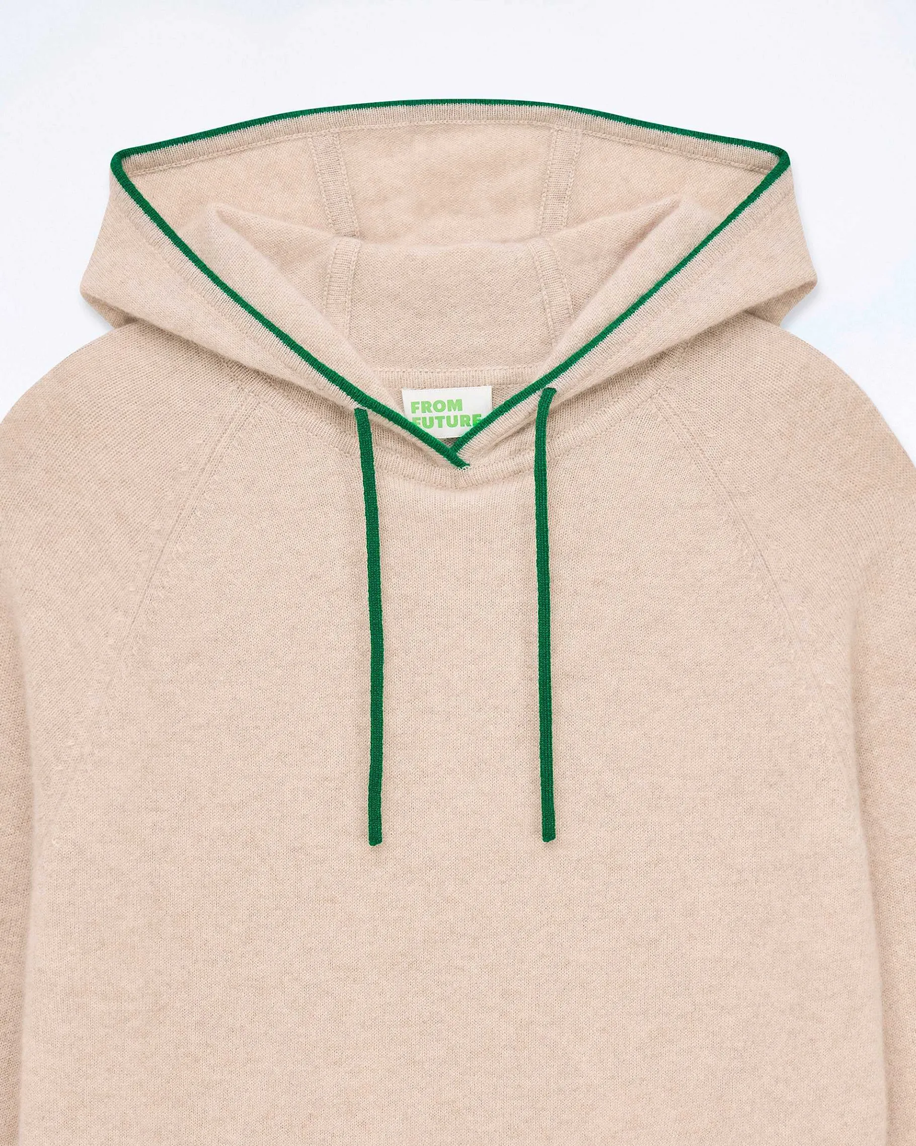 New FROM FUTURE Pull Hoodie A Poche Et Liserets Contrastes Beige Chine
