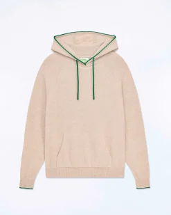 Discount FROM FUTURE Pull Hoodie A Poche Et Liserets Contrastes Beige Chine
