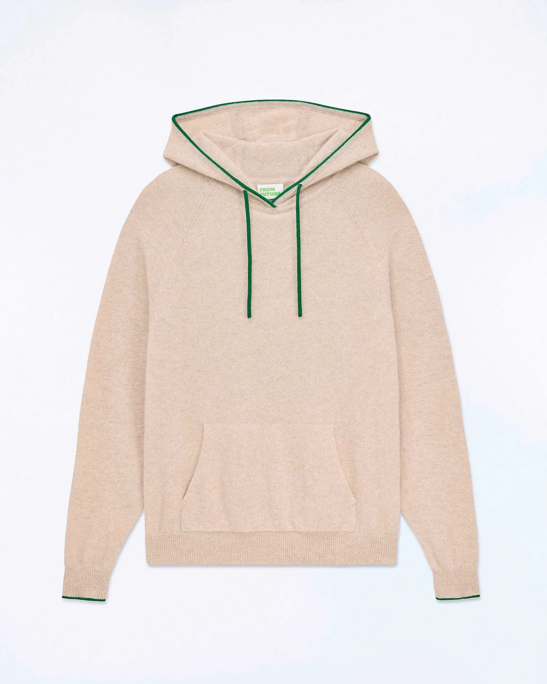 Discount FROM FUTURE Pull Hoodie A Poche Et Liserets Contrastes Beige Chine