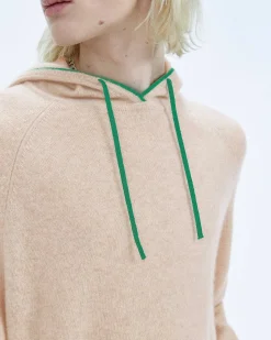 Discount FROM FUTURE Pull Hoodie A Poche Et Liserets Contrastes Beige Chine