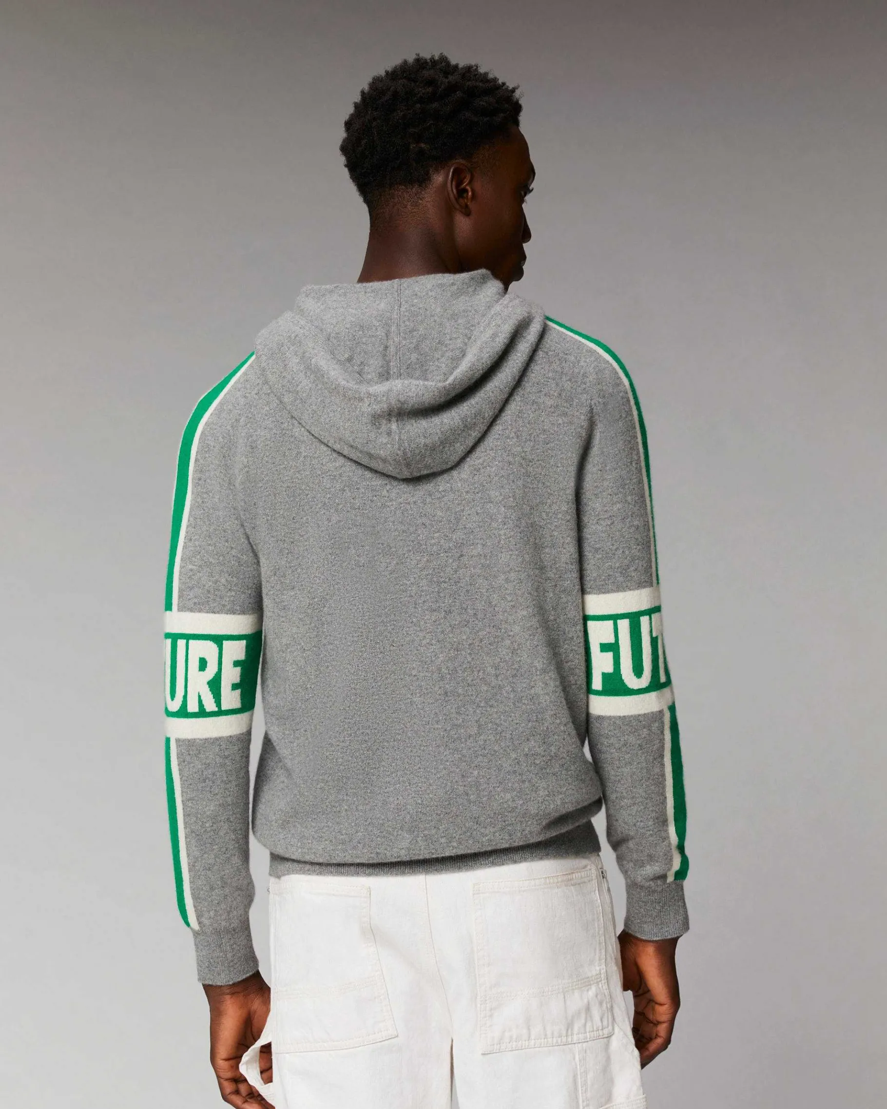 FROM FUTURE Pull Hoodie Bandes Bicolore Future Gris Chine Fonce