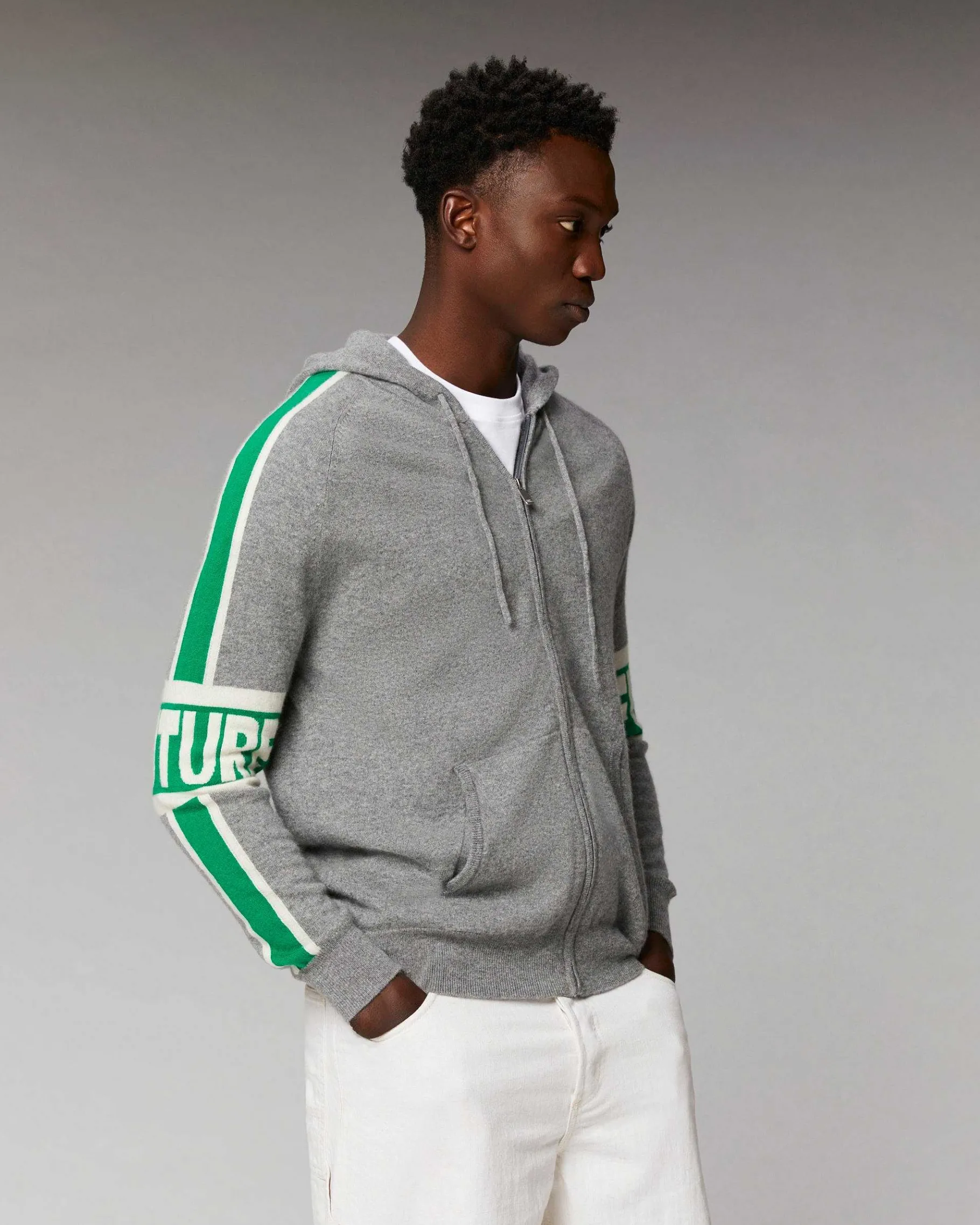 FROM FUTURE Pull Hoodie Bandes Bicolore Future Gris Chine Fonce