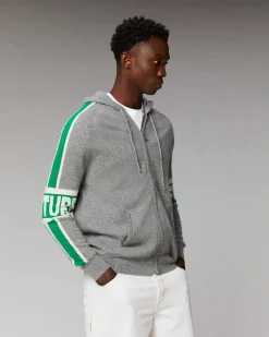 New FROM FUTURE Pull Hoodie Bandes Bicolore Future Gris Chine Fonce