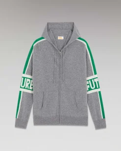 New FROM FUTURE Pull Hoodie Bandes Bicolore Future Gris Chine Fonce
