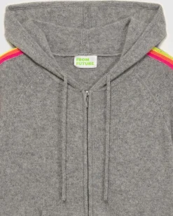 Best FROM FUTURE Pull Hoodie Bandes Manches Multicolore Leger Gris Chine Fonce