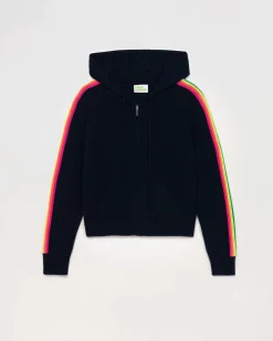 Sale FROM FUTURE Pull Hoodie Bandes Manches Multicolore Leger Navy