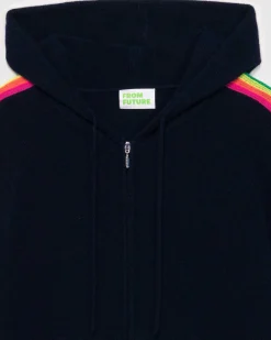 Sale FROM FUTURE Pull Hoodie Bandes Manches Multicolore Leger Navy