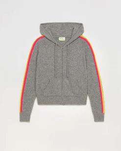 New FROM FUTURE Pull Hoodie Bandes Manches Multicolore Leger Gris Chine Fonce
