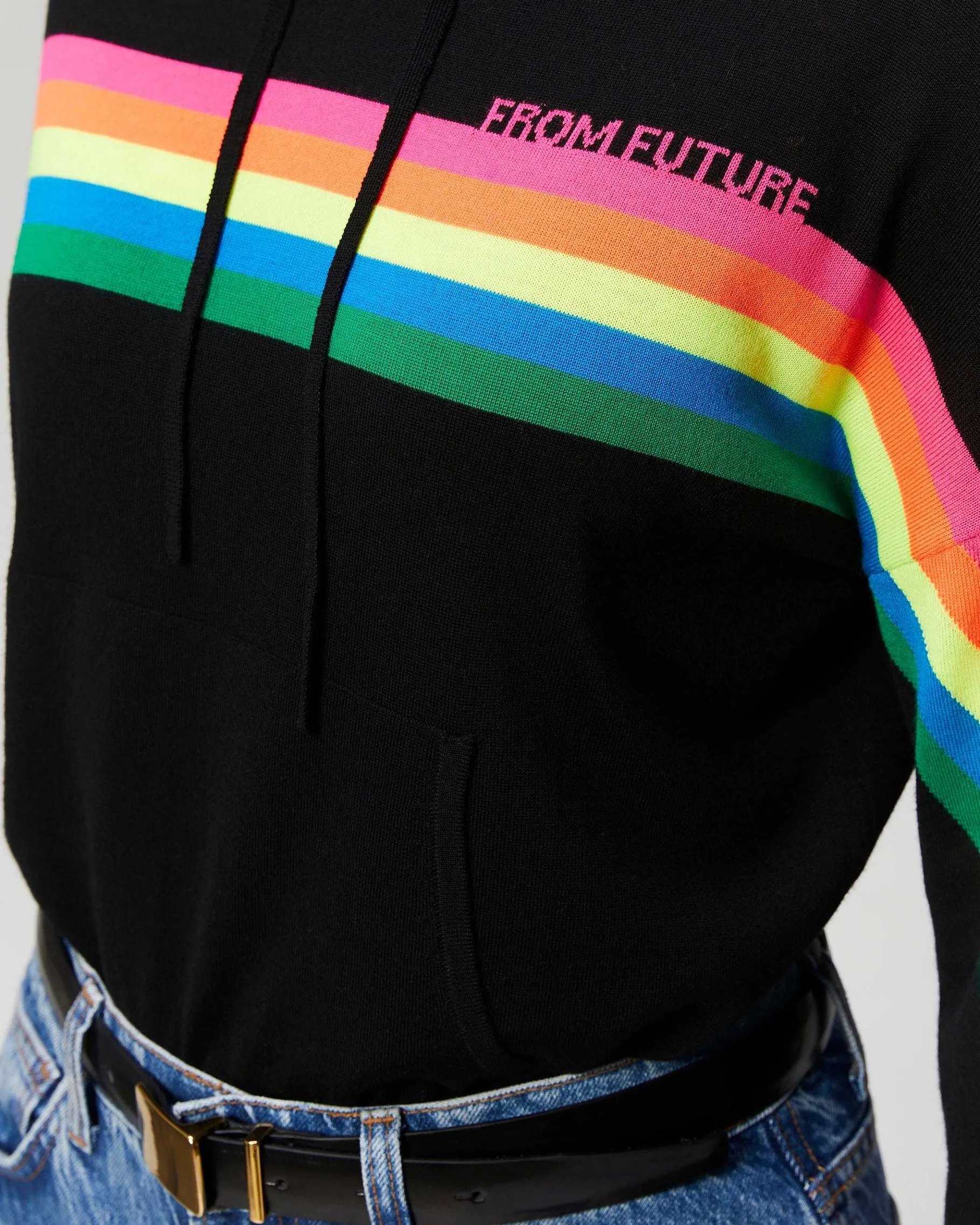 Online FROM FUTURE Pull Hoodie Bandes Multico Noir