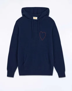 New FROM FUTURE Pull Hoodie Coeur Brode Navy