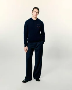 New FROM FUTURE Pull Hoodie Coeur Brode Navy