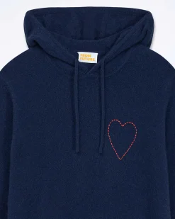 New FROM FUTURE Pull Hoodie Coeur Brode Navy