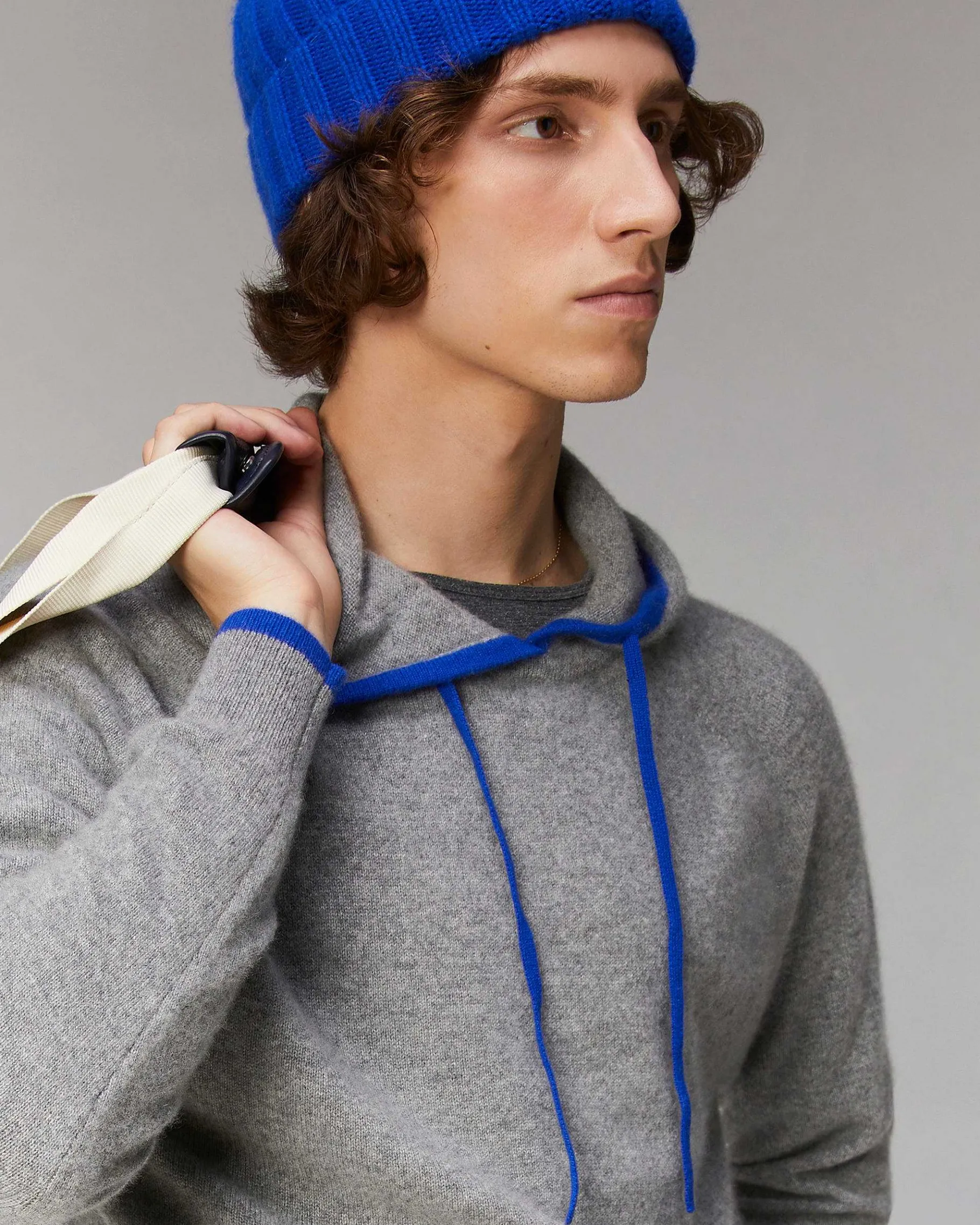 Clearance FROM FUTURE Pull Hoodie Liserets Contrastes Leger Gris Chine Fonce