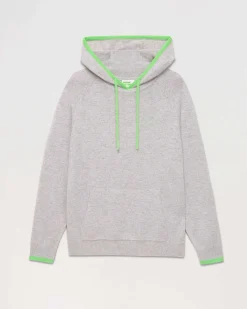 Sale FROM FUTURE Pull Hoodie Liserets Contrastes Leger Gris Chine Clair