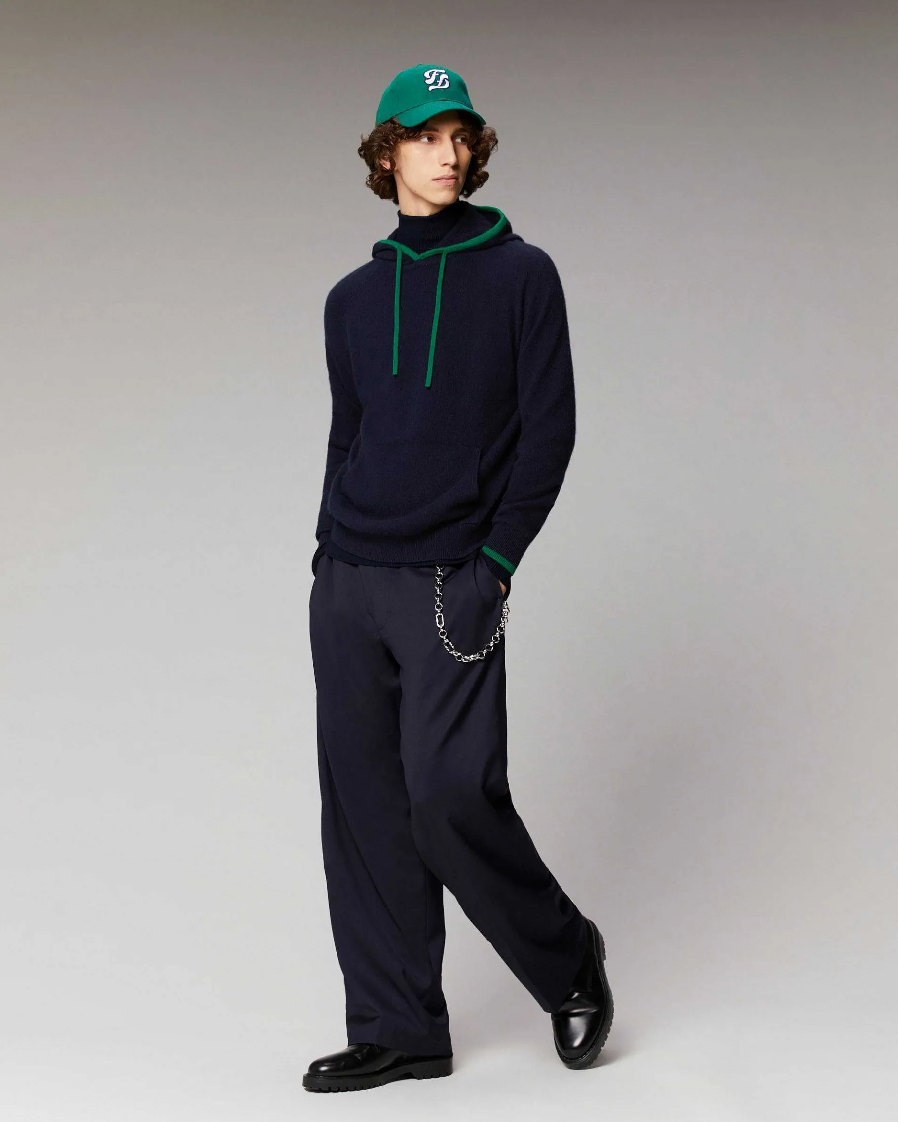 Sale FROM FUTURE Pull Hoodie Liserets Contrastes Leger Gris Chine Clair