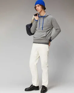 Sale FROM FUTURE Pull Hoodie Liserets Contrastes Leger Gris Chine Clair