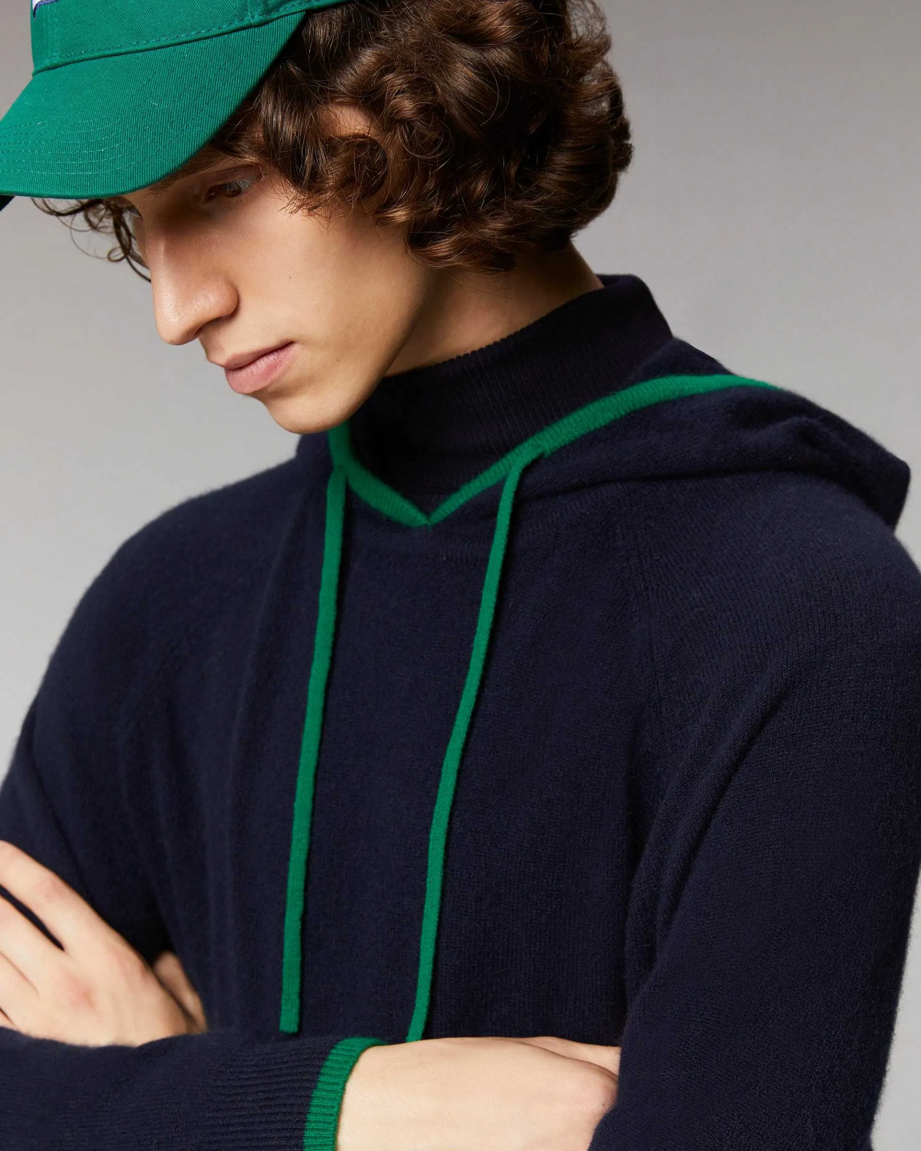 FROM FUTURE Pull Hoodie Liserets Contrastes Leger Navy