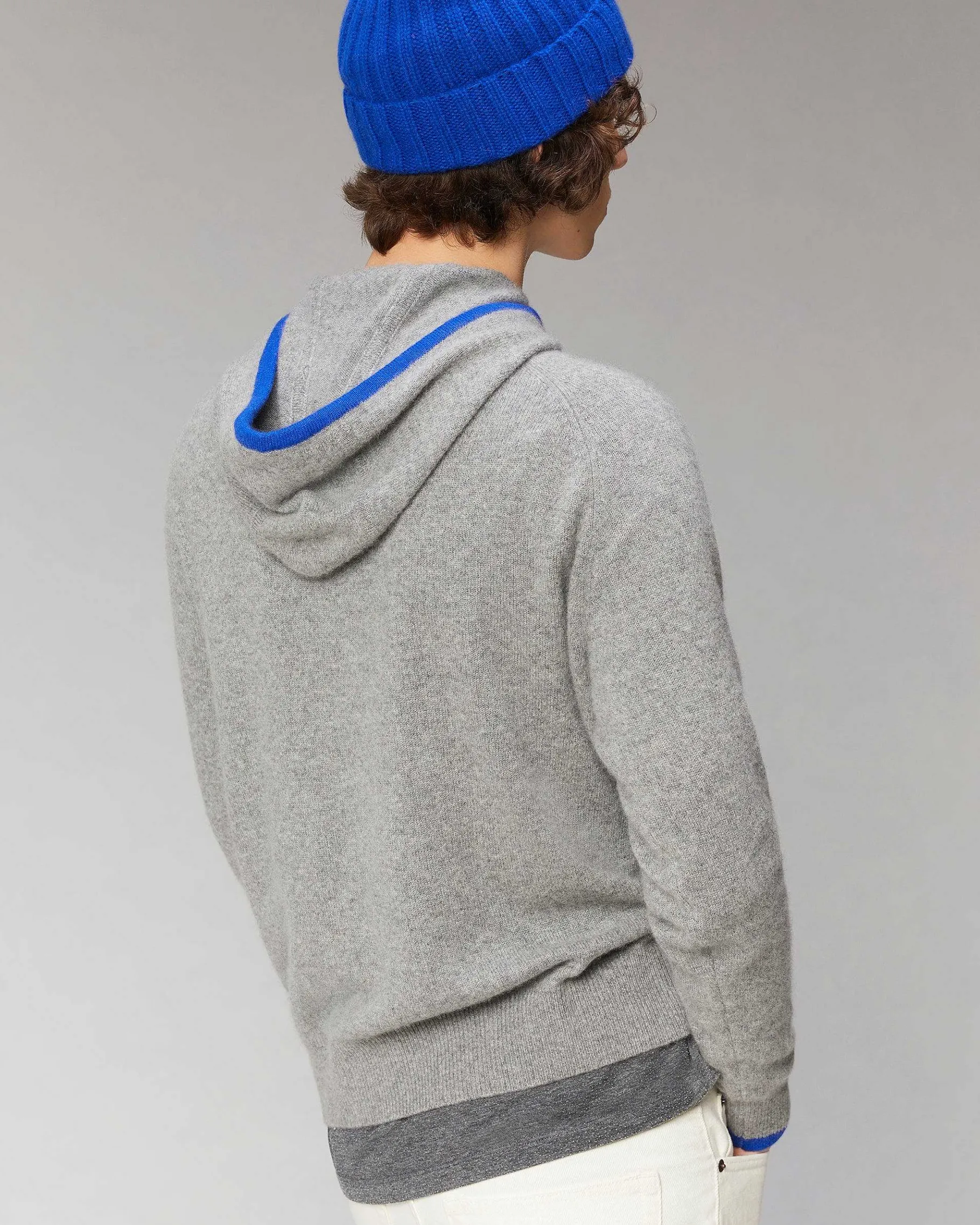 Sale FROM FUTURE Pull Hoodie Liserets Contrastes Leger Gris Chine Fonce