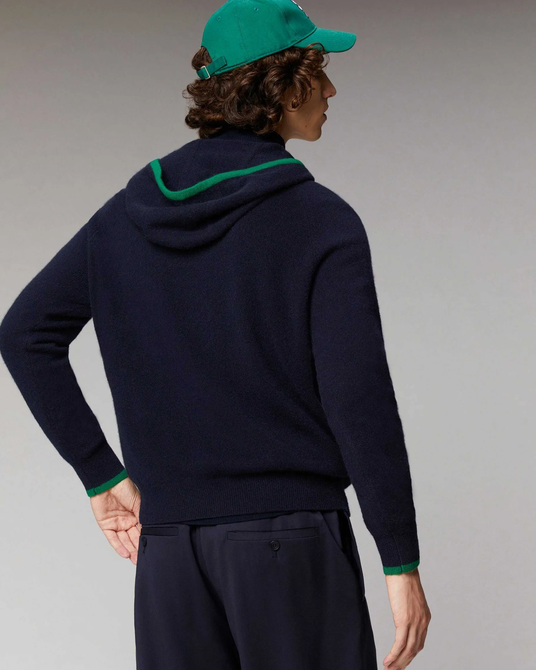 Outlet FROM FUTURE Pull Hoodie Liserets Contrastes Leger Gris Chine Clair
