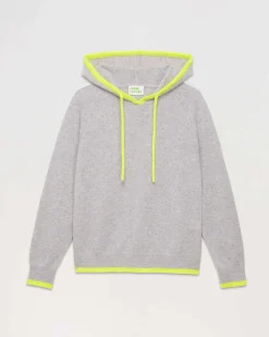 Sale FROM FUTURE Pull Hoodie Liserets Contrastes Leger Gris Chine Clair
