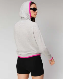 Sale FROM FUTURE Pull Hoodie Liserets Contrastes Leger Gris Chine Clair