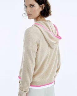 Discount FROM FUTURE Pull Hoodie Oversize Liserets Contrastes Flower Pink