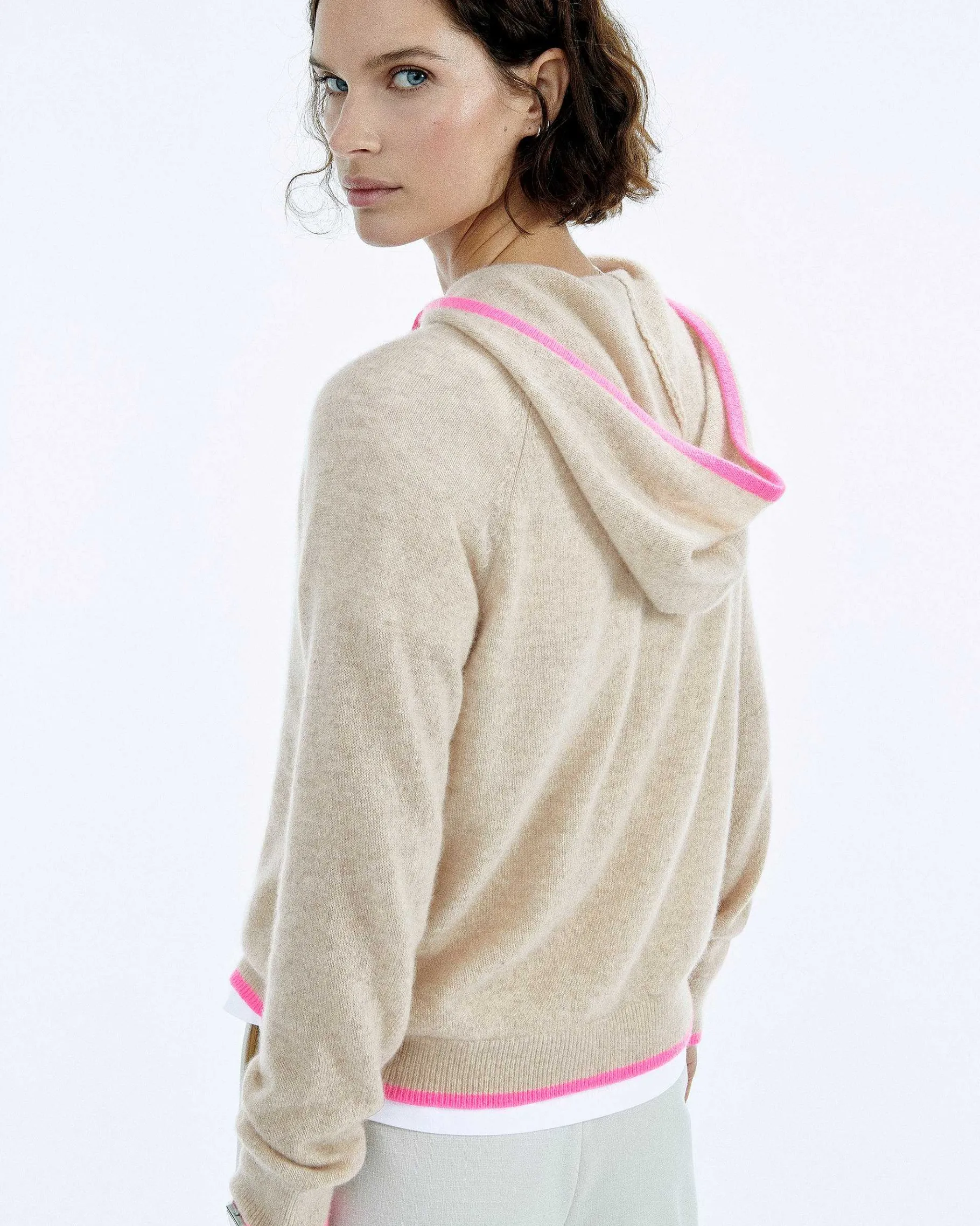 Discount FROM FUTURE Pull Hoodie Oversize Liserets Contrastes Flower Pink
