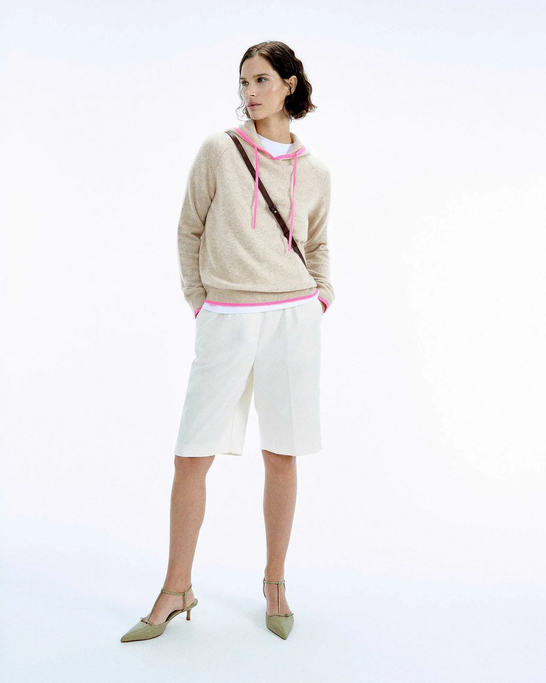 Discount FROM FUTURE Pull Hoodie Oversize Liserets Contrastes Flower Pink