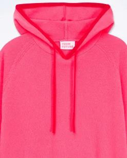 Discount FROM FUTURE Pull Hoodie Oversize Liserets Contrastes Flower Pink