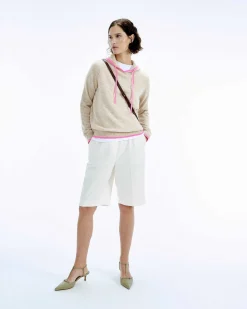 FROM FUTURE Pull Hoodie Oversize Liserets Contrastes Flower Pink