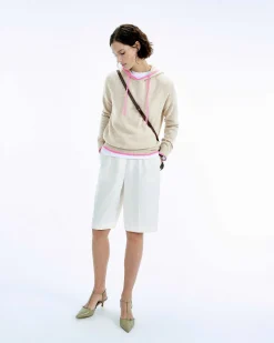 FROM FUTURE Pull Hoodie Oversize Liserets Contrastes Flower Pink