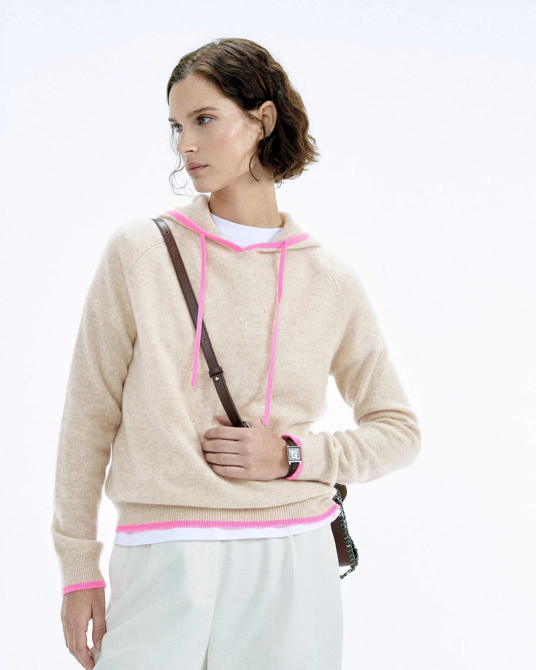 FROM FUTURE Pull Hoodie Oversize Liserets Contrastes Flower Pink