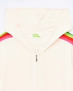 FROM FUTURE Pull Hoodie Zippe Bande Multicolore Ecru